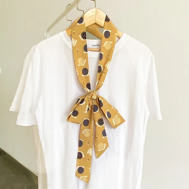 Summer Women Imitation Silk Dress Belt Variety Cute Double Printing Women Neckerchiefs Travel Bag Hats Ribbons Ladies Scarves
