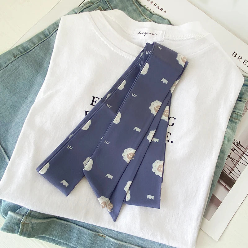 Summer Women Imitation Silk Dress Belt Variety Cute Double Printing Women Neckerchiefs Travel Bag Hats Ribbons Ladies Scarves