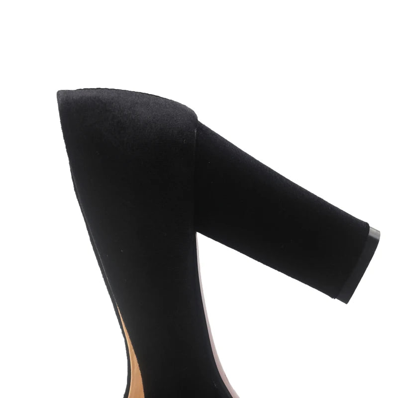 Elegant Women's High Heels Shoes Platform 2025 Fashion Flock Black Blue Red Heeled Party Wedding Shoes Female Velvet Dress Pumps