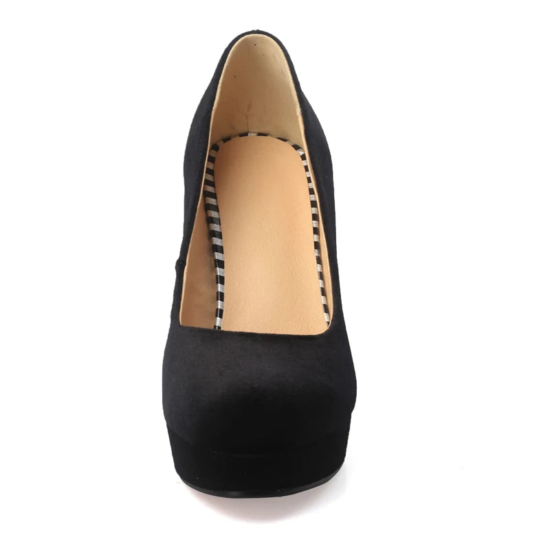 Elegant Women's High Heels Shoes Platform 2025 Fashion Flock Black Blue Red Heeled Party Wedding Shoes Female Velvet Dress Pumps