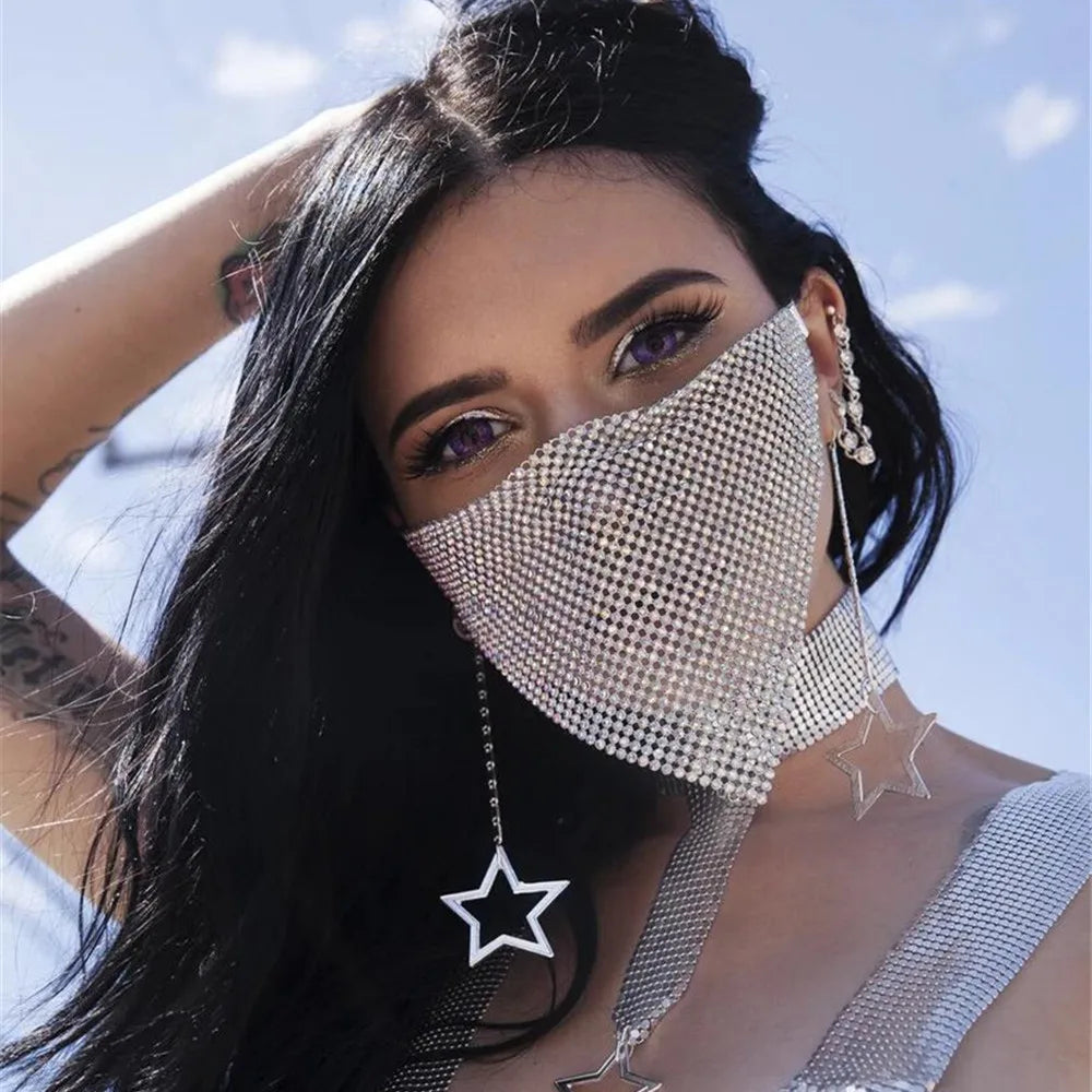 2026 Trendy Reticulated Rhinestone Face Mask for Female Vintage Bling Crystal Mouth Mask Popular Jewelry Gift