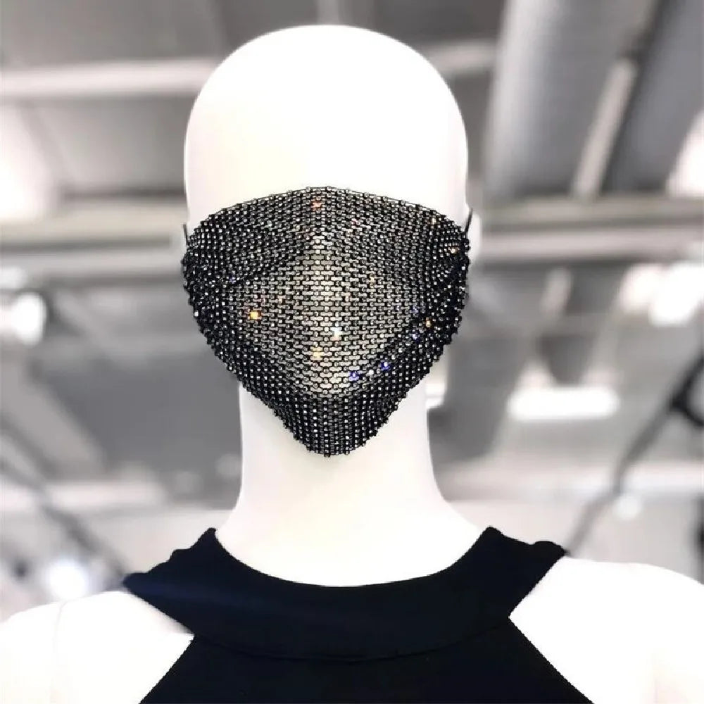 2026 Trendy Reticulated Rhinestone Face Mask for Female Vintage Bling Crystal Mouth Mask Popular Jewelry Gift