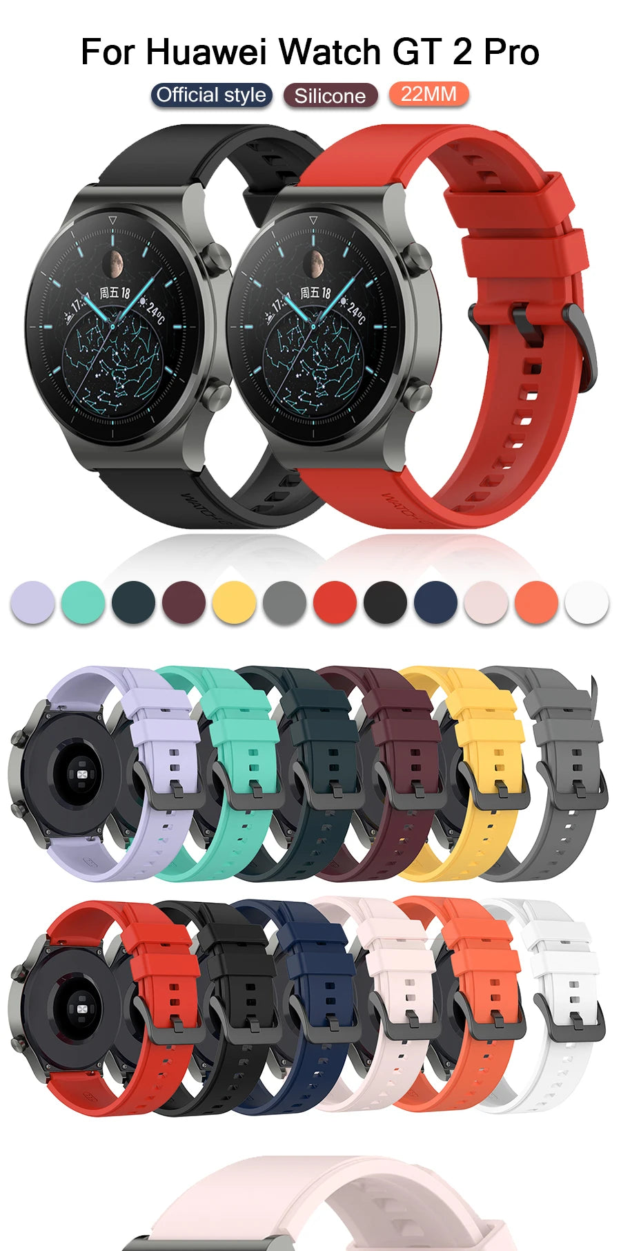 22mm Silicone Strap for Huawei Watch GT 2 Pro GT3 46MM Replaceable Wrist Bracelet Watchbands for Huami Amazfit GTR 3 Pro correa