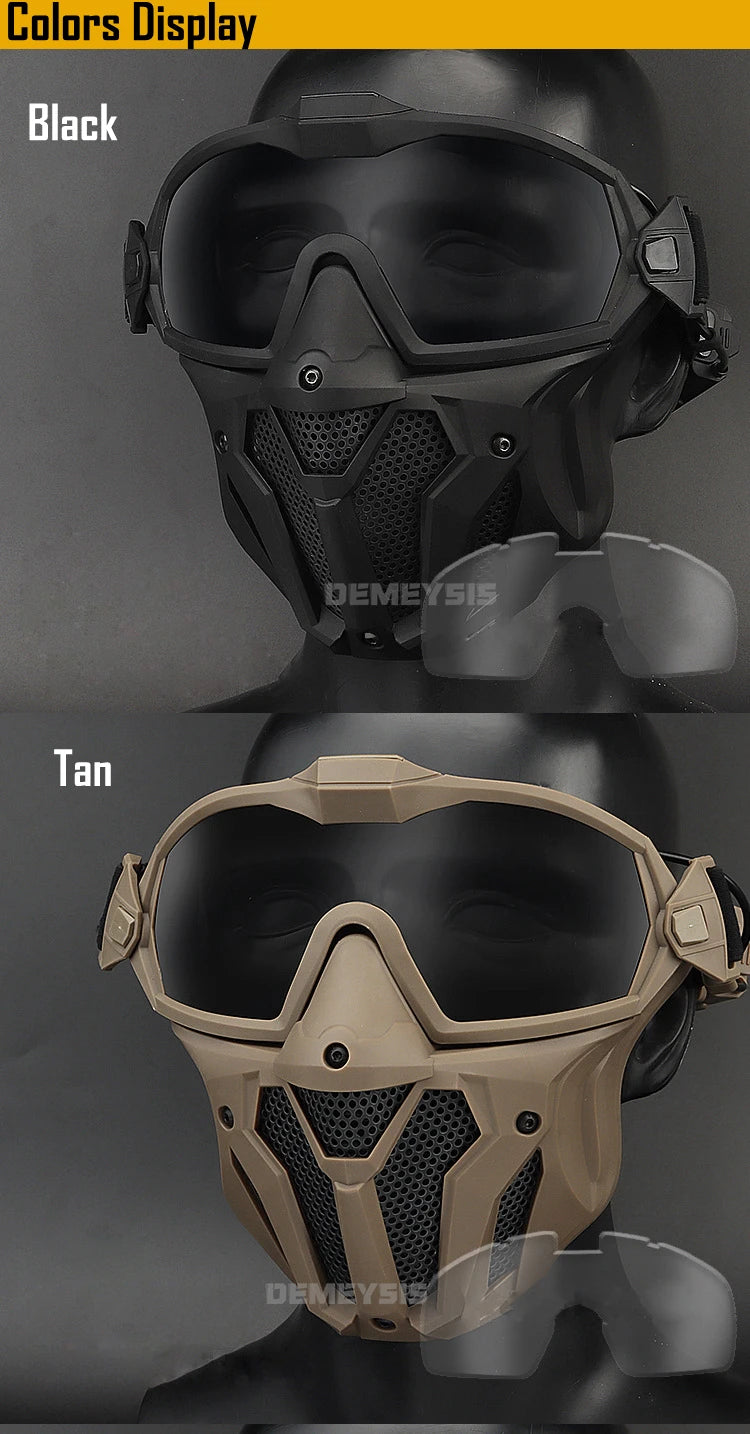 Tactical Full Face Mask Anti-fog Fan Shooting Safety Protective Equipment Hunting Airsoft Paintball Detachable Goggles Masks Set