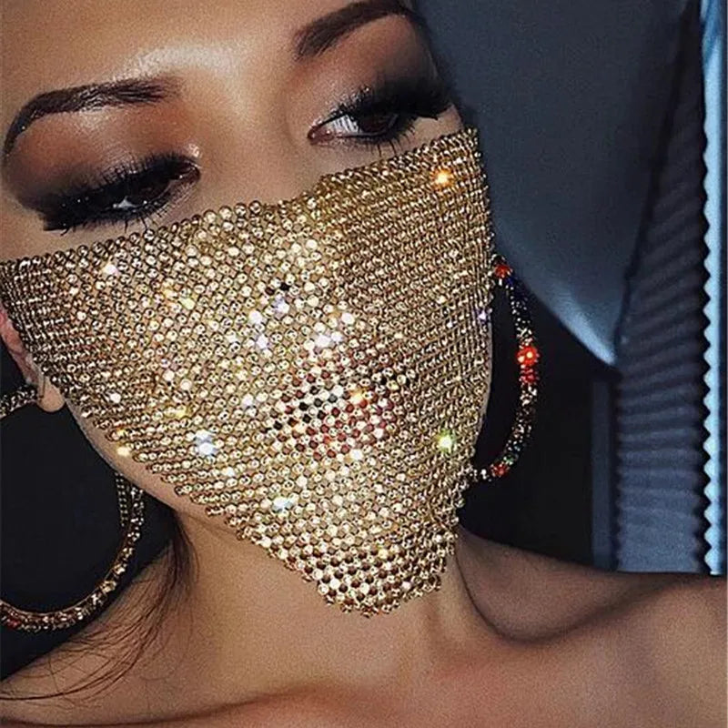 2026 Trendy Reticulated Rhinestone Face Mask for Female Vintage Bling Crystal Mouth Mask Popular Jewelry Gift