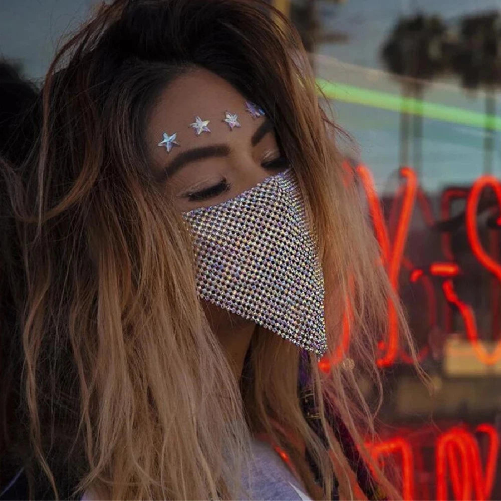 2026 Trendy Reticulated Rhinestone Face Mask for Female Vintage Bling Crystal Mouth Mask Popular Jewelry Gift