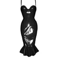 Summer Women Dresses Sexy Spaghetti Straps Bandage PVC Wet Look Leather Midi Dress Vintage Bodycon Clubwear Party Dress Vestidos