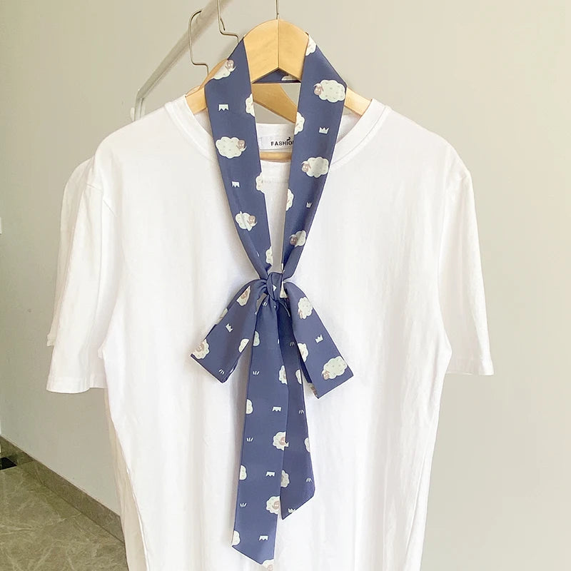 Summer Women Imitation Silk Dress Belt Variety Cute Double Printing Women Neckerchiefs Travel Bag Hats Ribbons Ladies Scarves