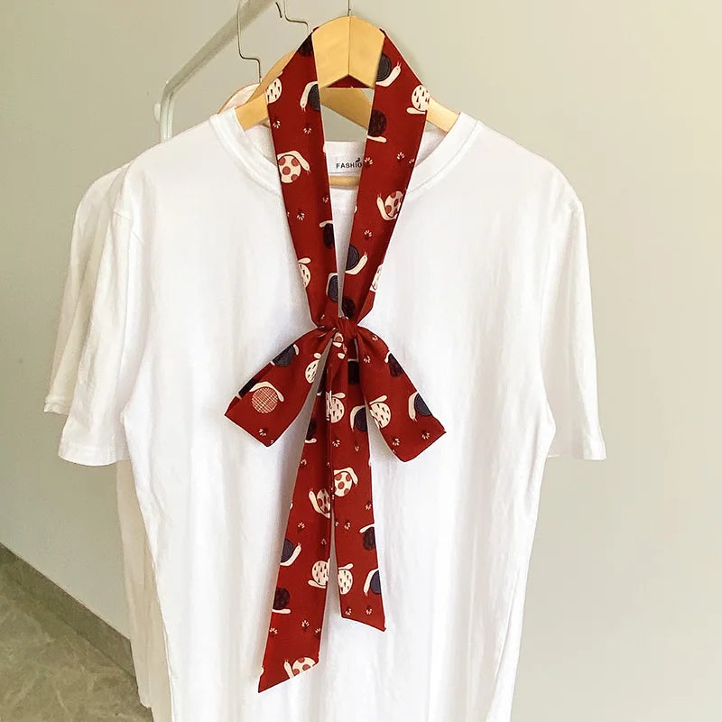 Summer Women Imitation Silk Dress Belt Variety Cute Double Printing Women Neckerchiefs Travel Bag Hats Ribbons Ladies Scarves