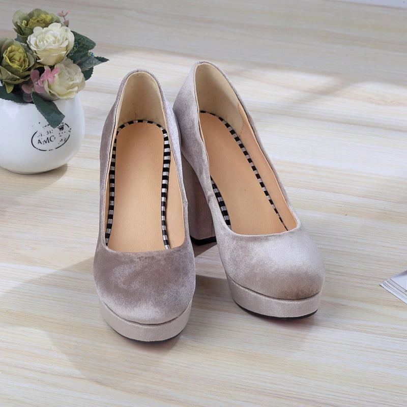 Elegant Women's High Heels Shoes Platform 2025 Fashion Flock Black Blue Red Heeled Party Wedding Shoes Female Velvet Dress Pumps
