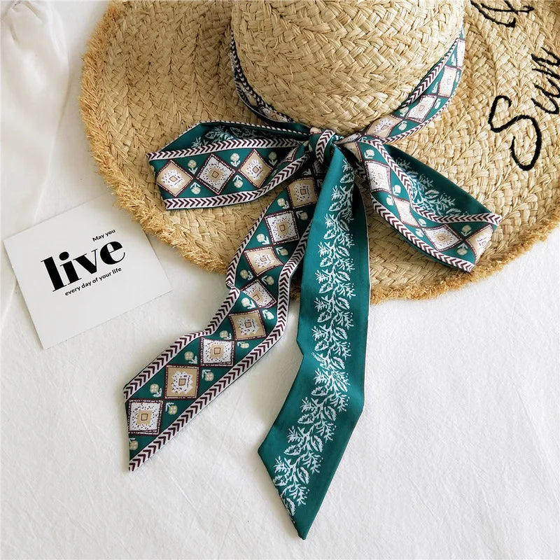 Summer Women Imitation Silk Dress Belt Variety Cute Double Printing Women Neckerchiefs Travel Bag Hats Ribbons Ladies Scarves