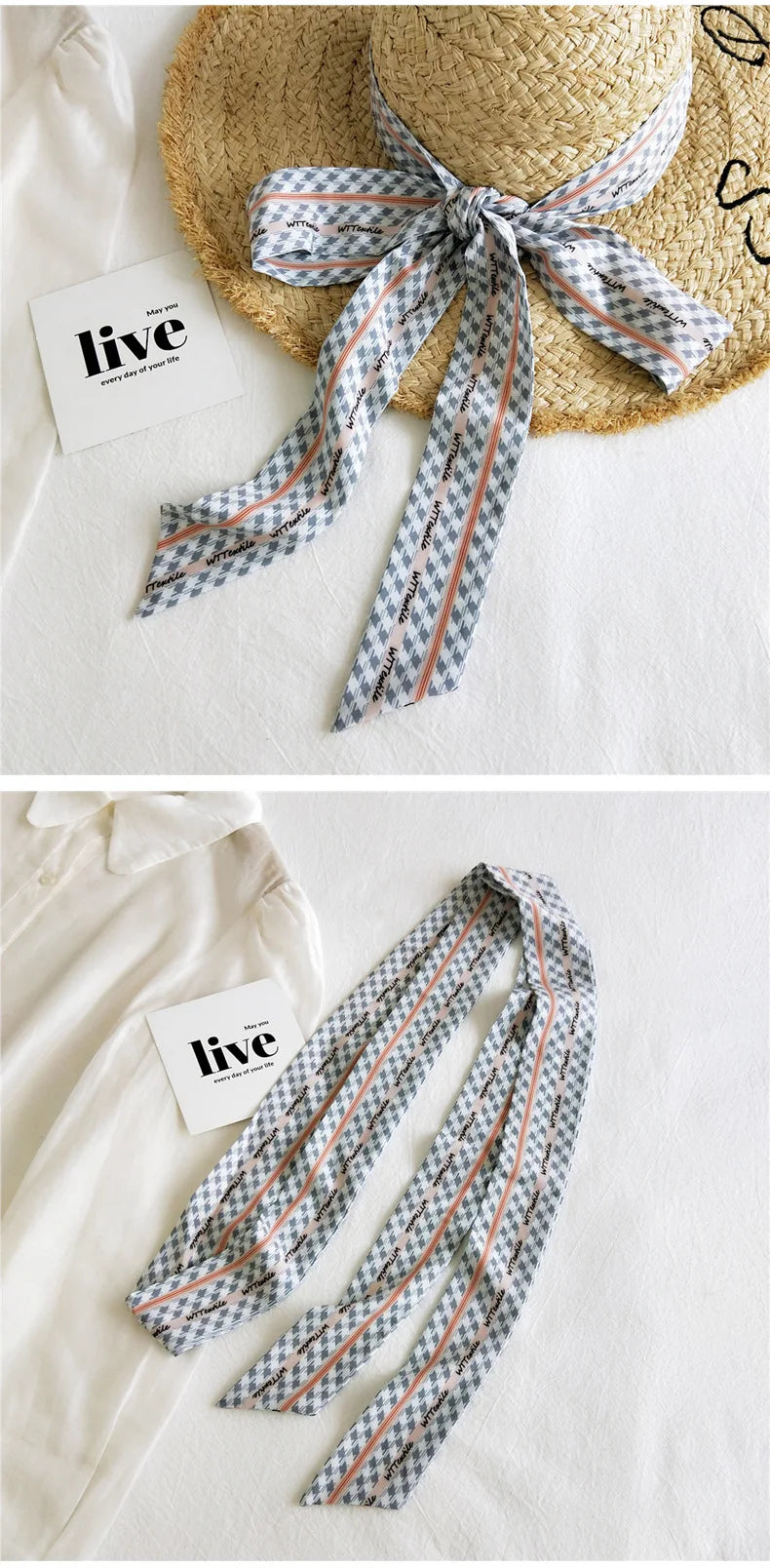 Summer Women Imitation Silk Dress Belt Variety Cute Double Printing Women Neckerchiefs Travel Bag Hats Ribbons Ladies Scarves