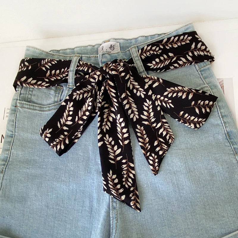 Summer Women Imitation Silk Dress Belt Variety Cute Double Printing Women Neckerchiefs Travel Bag Hats Ribbons Ladies Scarves