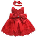 Baby Girls Princess Dress And Hairband 2Pcs Elegant Bow Toddler Girl 1 Years Birthday Party Lace Ball Gown Vestidos Kids Dresses