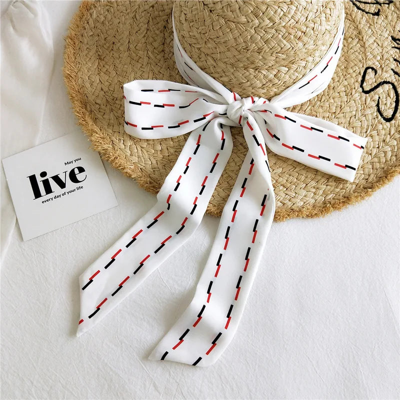 Summer Women Imitation Silk Dress Belt Variety Cute Double Printing Women Neckerchiefs Travel Bag Hats Ribbons Ladies Scarves