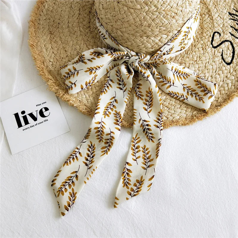 Summer Women Imitation Silk Dress Belt Variety Cute Double Printing Women Neckerchiefs Travel Bag Hats Ribbons Ladies Scarves