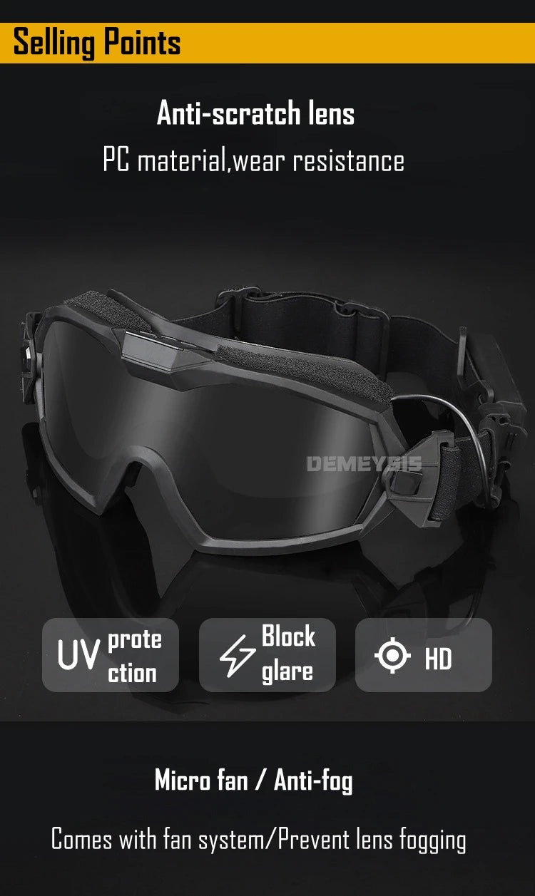 Tactical Full Face Mask Anti-fog Fan Shooting Safety Protective Equipment Hunting Airsoft Paintball Detachable Goggles Masks Set