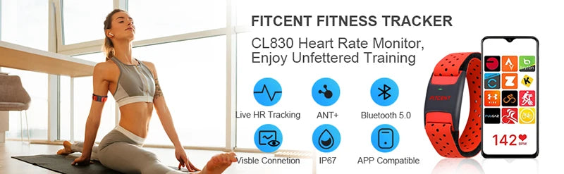 FITCENT Heart Rate Monitor Armband, Bluetooth ANT+ Optical Heart Rate Sensor Wrist, Rechargeable Fitness Tracker for Peloton Str