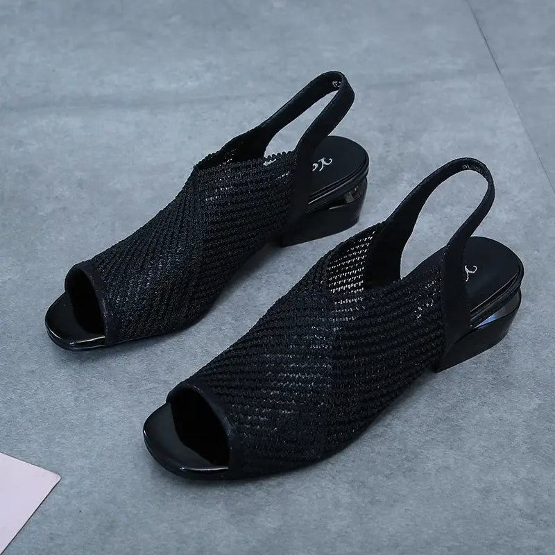 Women Sandals Fashion Thick Heel Peep Toe Women's Shoes Mesh Breathable Sandals Ladies Plus Size Girls Summer Beach Sandals