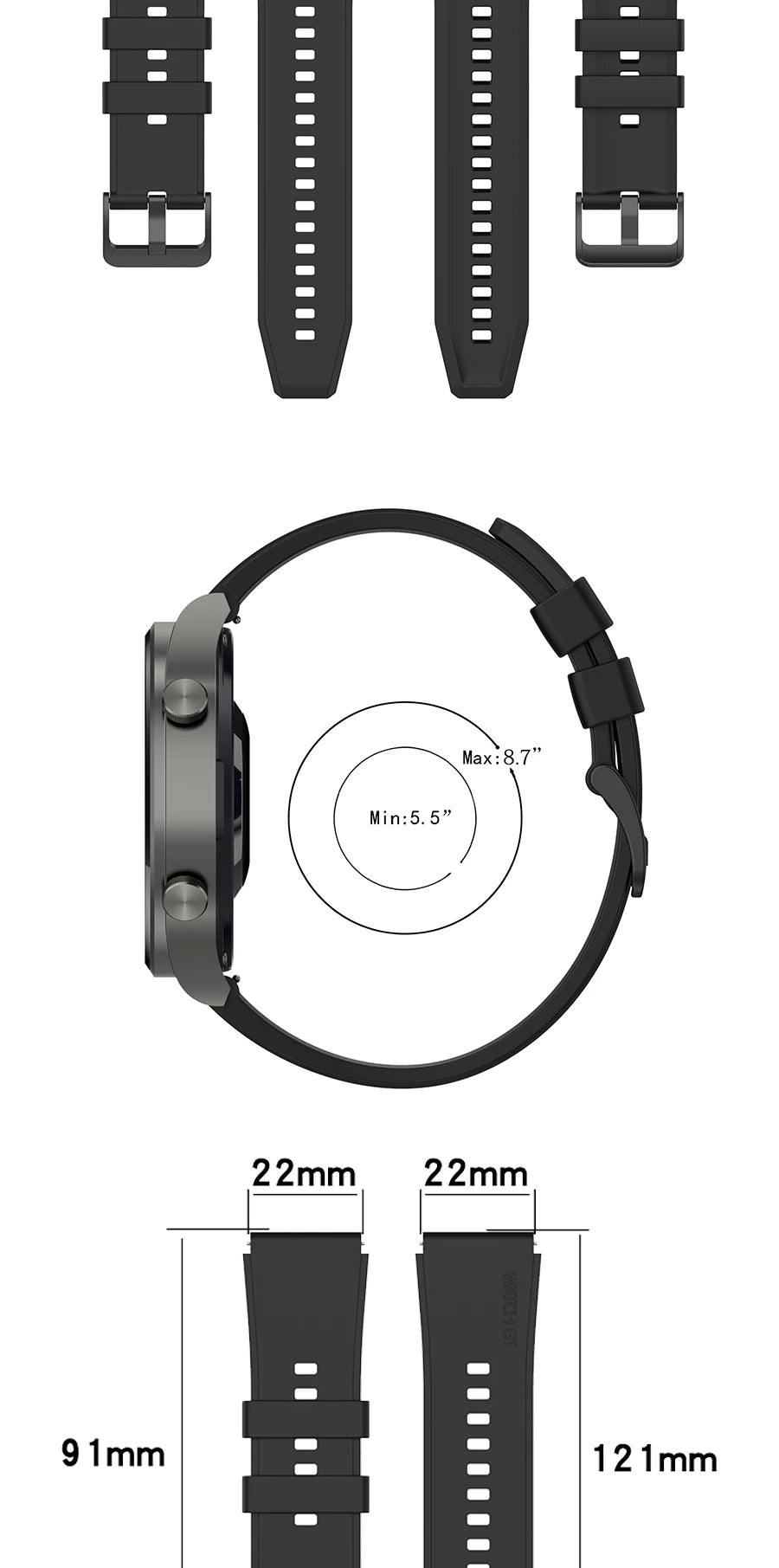 22mm Silicone Strap for Huawei Watch GT 2 Pro GT3 46MM Replaceable Wrist Bracelet Watchbands for Huami Amazfit GTR 3 Pro correa