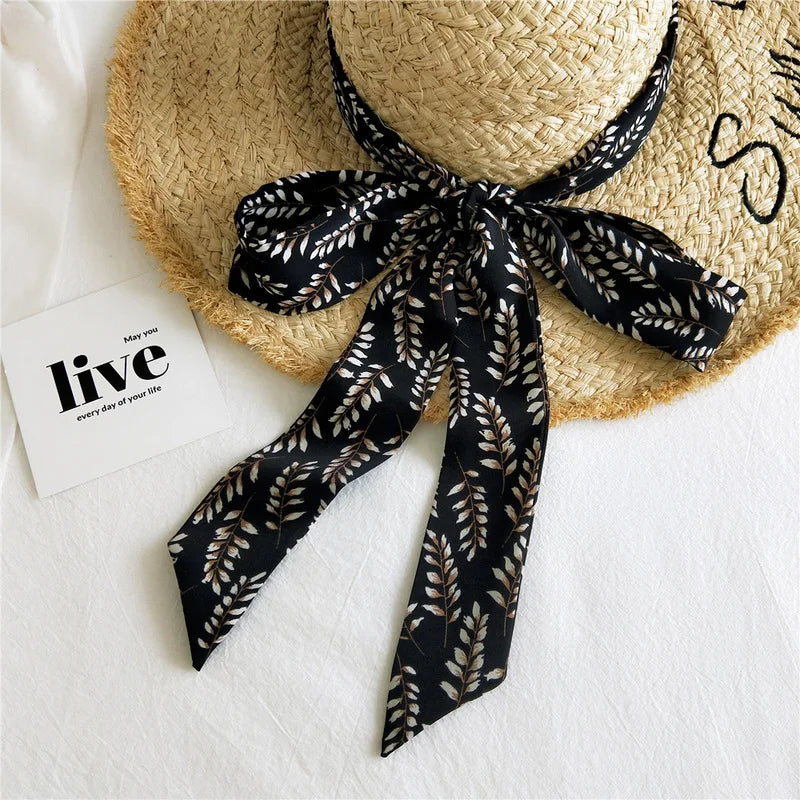 Summer Women Imitation Silk Dress Belt Variety Cute Double Printing Women Neckerchiefs Travel Bag Hats Ribbons Ladies Scarves