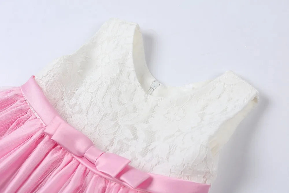 Baby Girls Princess Dress And Hairband 2Pcs Elegant Bow Toddler Girl 1 Years Birthday Party Lace Ball Gown Vestidos Kids Dresses