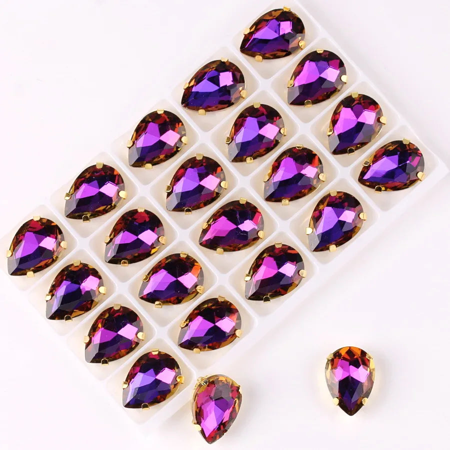 waterdrop shape Gold claw settings Rainbow & Jelly AB glass Crystal 7*10 10*14 13*18mm Sew on rhinestone wedding dress diy trim