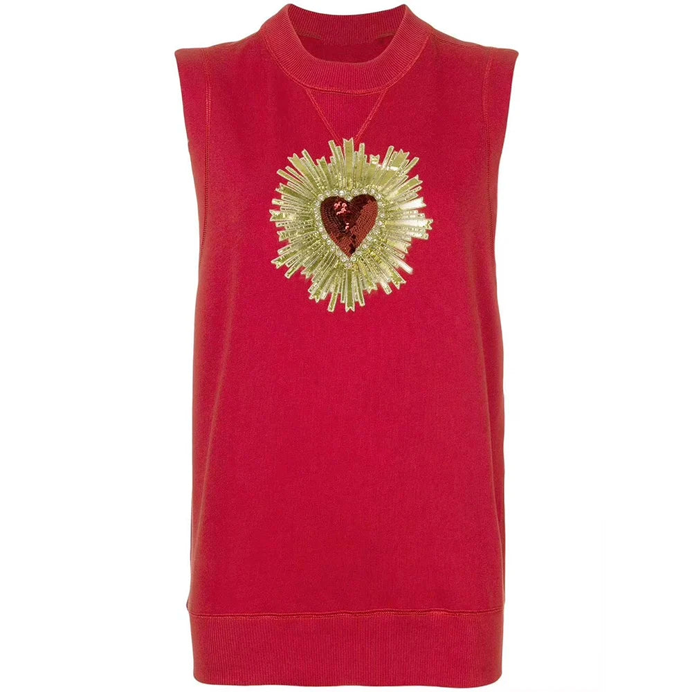 Beaded Crystal Red Diamond Heart Patches Embroidery Applique Sew on Gold Badge Clothes Craft Sewing A35