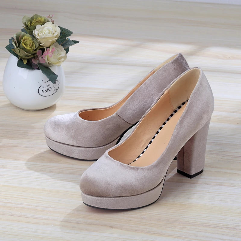 Elegant Women's High Heels Shoes Platform 2025 Fashion Flock Black Blue Red Heeled Party Wedding Shoes Female Velvet Dress Pumps