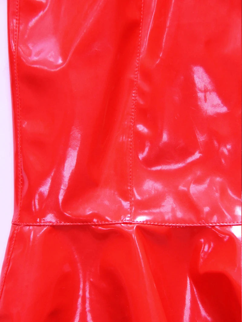 Summer Women Dresses Sexy Spaghetti Straps Bandage PVC Wet Look Leather Midi Dress Vintage Bodycon Clubwear Party Dress Vestidos