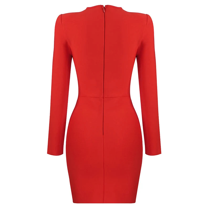 New Winter Women Black Beading Long Sleeve Rayon Bandage Sexy Hollow Out Mini Club Celebrity Runway Party Dress