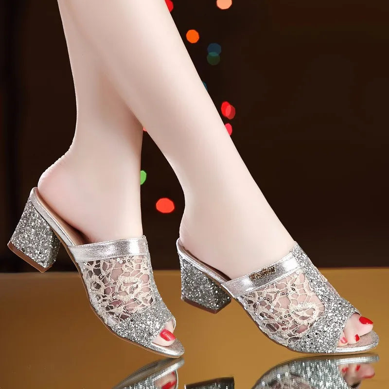 Women Sandals Fashion Thick Heel Peep Toe Women's Shoes Mesh Breathable Sandals Ladies Plus Size Girls Summer Beach Sandals