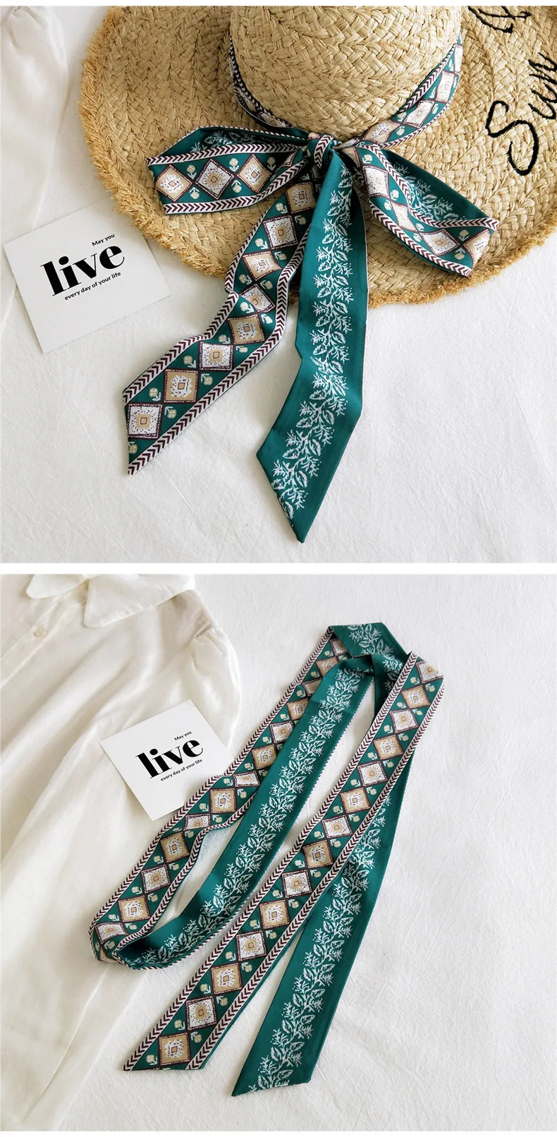 Summer Women Imitation Silk Dress Belt Variety Cute Double Printing Women Neckerchiefs Travel Bag Hats Ribbons Ladies Scarves