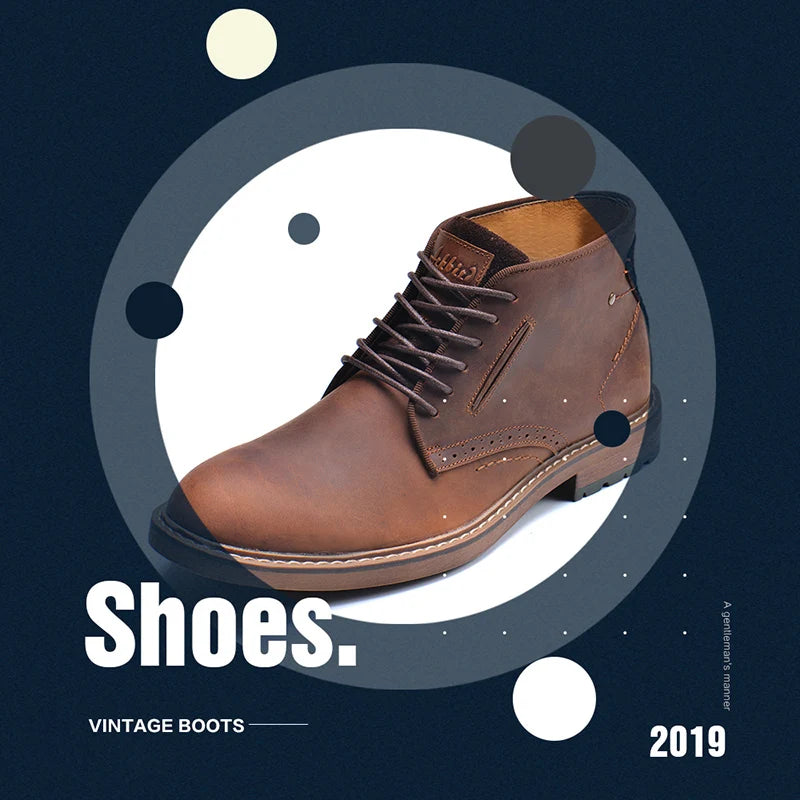ZFTL NEW men's Basic boots crazy horse skin leather handmade men's lager size Casual shoes men's lace-up Ankle boots 2025 new