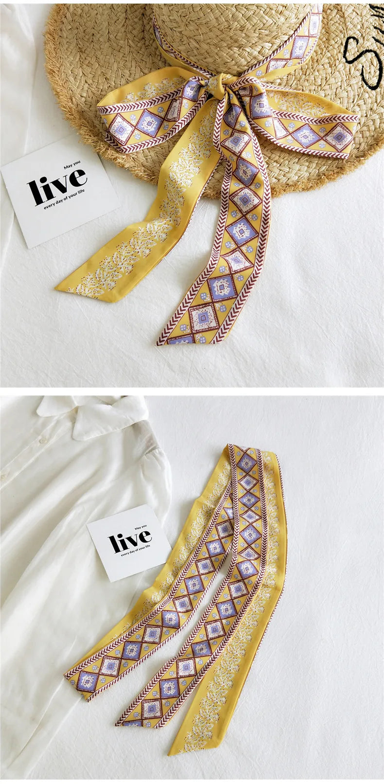 Summer Women Imitation Silk Dress Belt Variety Cute Double Printing Women Neckerchiefs Travel Bag Hats Ribbons Ladies Scarves