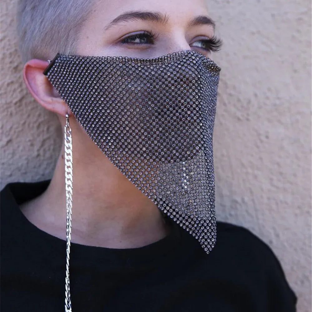2026 Trendy Reticulated Rhinestone Face Mask for Female Vintage Bling Crystal Mouth Mask Popular Jewelry Gift
