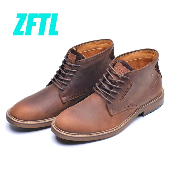 ZFTL NEW men's Basic boots crazy horse skin leather handmade men's lager size Casual shoes men's lace-up Ankle boots 2025 new