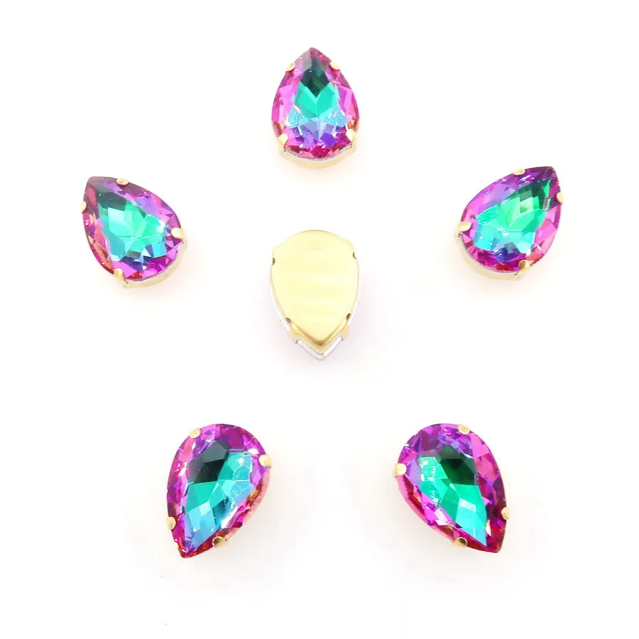 waterdrop shape Gold claw settings Rainbow & Jelly AB glass Crystal 7*10 10*14 13*18mm Sew on rhinestone wedding dress diy trim