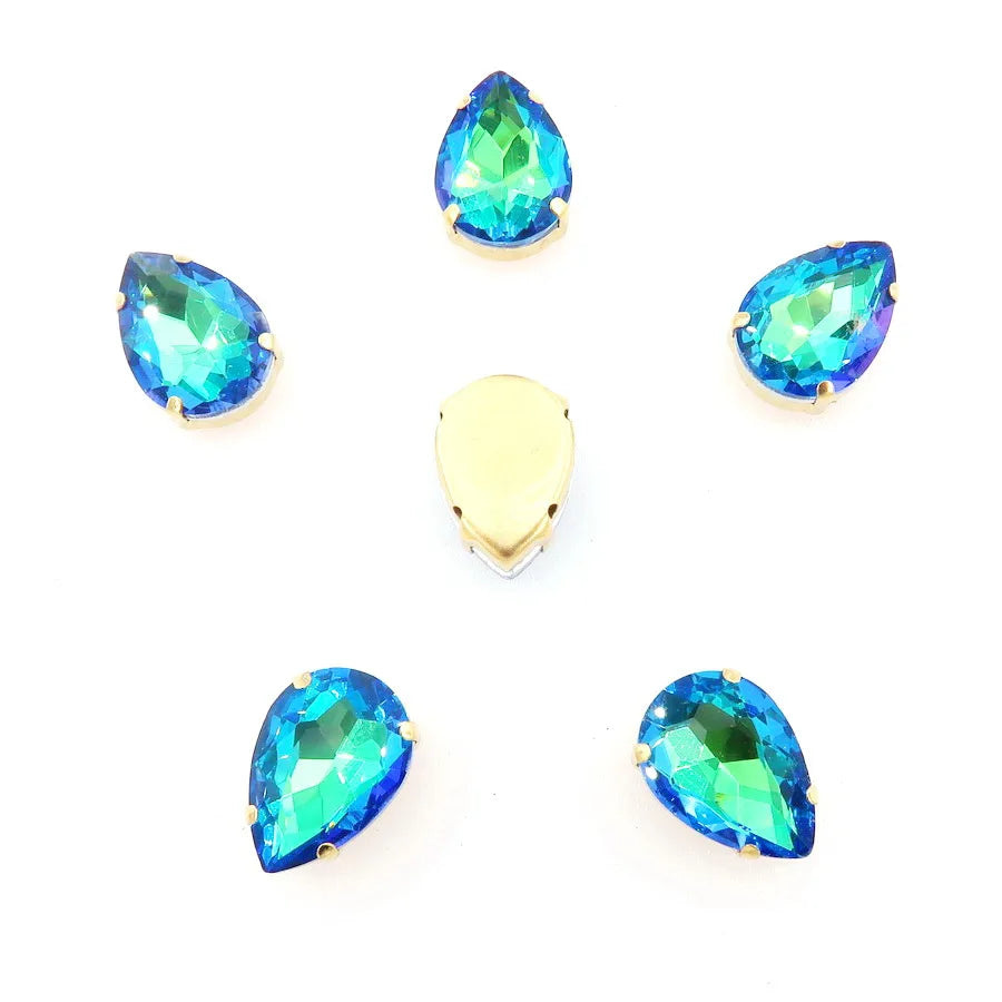 waterdrop shape Gold claw settings Rainbow & Jelly AB glass Crystal 7*10 10*14 13*18mm Sew on rhinestone wedding dress diy trim