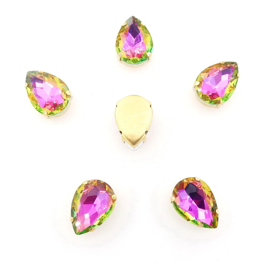 waterdrop shape Gold claw settings Rainbow & Jelly AB glass Crystal 7*10 10*14 13*18mm Sew on rhinestone wedding dress diy trim