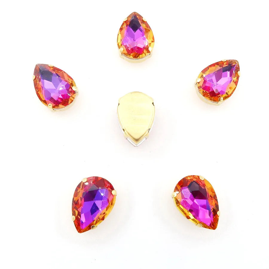 waterdrop shape Gold claw settings Rainbow & Jelly AB glass Crystal 7*10 10*14 13*18mm Sew on rhinestone wedding dress diy trim