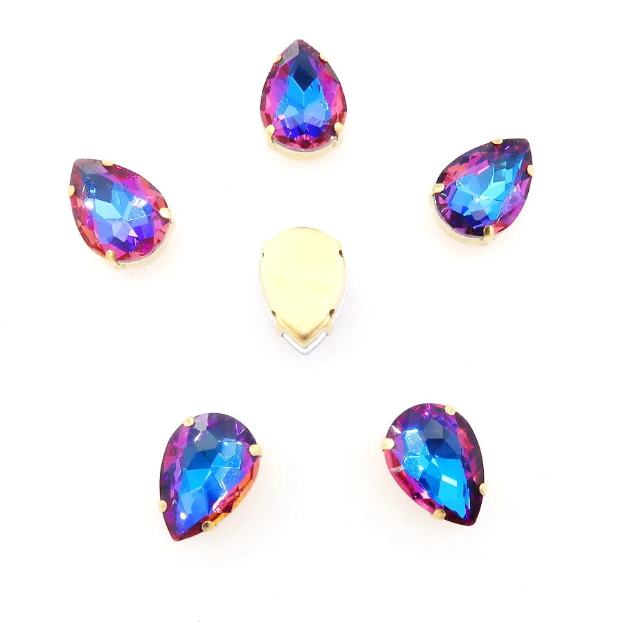 waterdrop shape Gold claw settings Rainbow & Jelly AB glass Crystal 7*10 10*14 13*18mm Sew on rhinestone wedding dress diy trim
