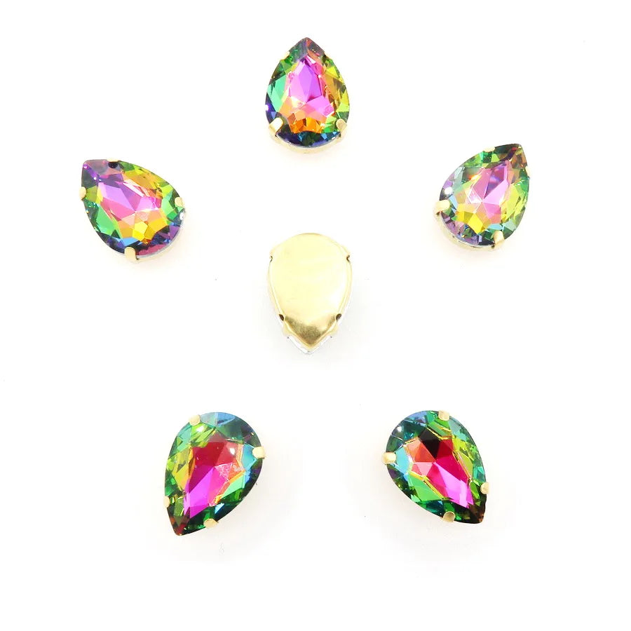 waterdrop shape Gold claw settings Rainbow & Jelly AB glass Crystal 7*10 10*14 13*18mm Sew on rhinestone wedding dress diy trim