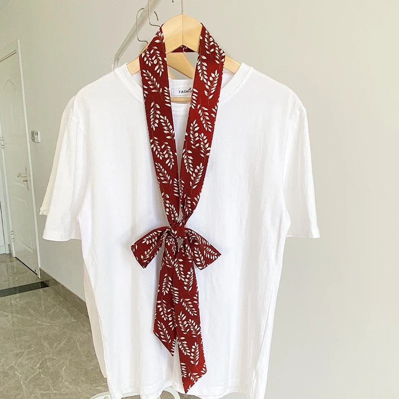 Summer Women Imitation Silk Dress Belt Variety Cute Double Printing Women Neckerchiefs Travel Bag Hats Ribbons Ladies Scarves