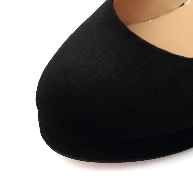 Elegant Women's High Heels Shoes Platform 2025 Fashion Flock Black Blue Red Heeled Party Wedding Shoes Female Velvet Dress Pumps