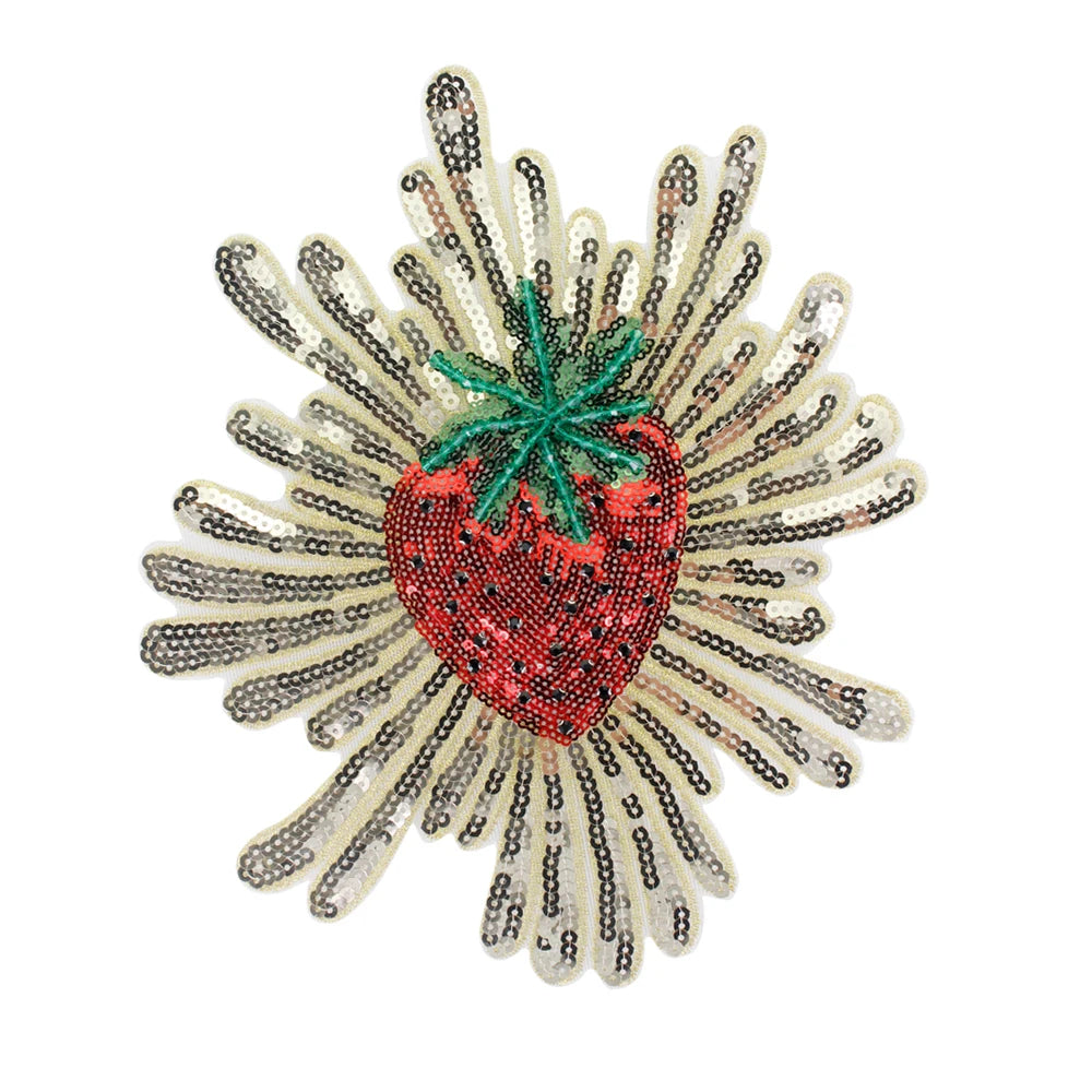Beaded Crystal Red Diamond Heart Patches Embroidery Applique Sew on Gold Badge Clothes Craft Sewing A35
