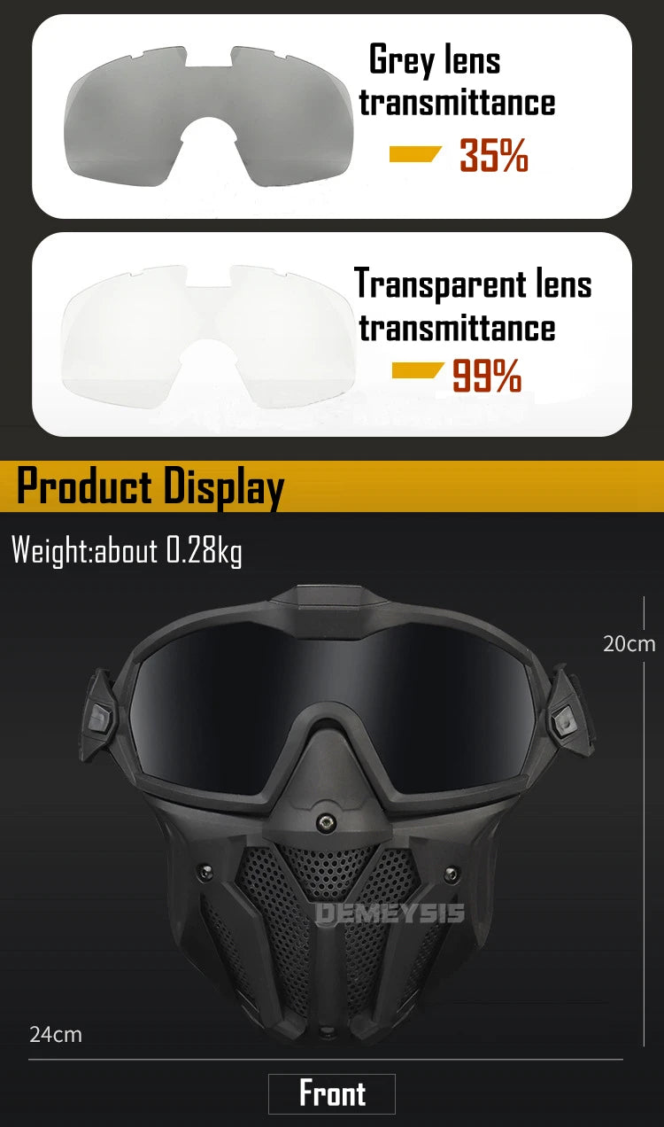 Tactical Full Face Mask Anti-fog Fan Shooting Safety Protective Equipment Hunting Airsoft Paintball Detachable Goggles Masks Set