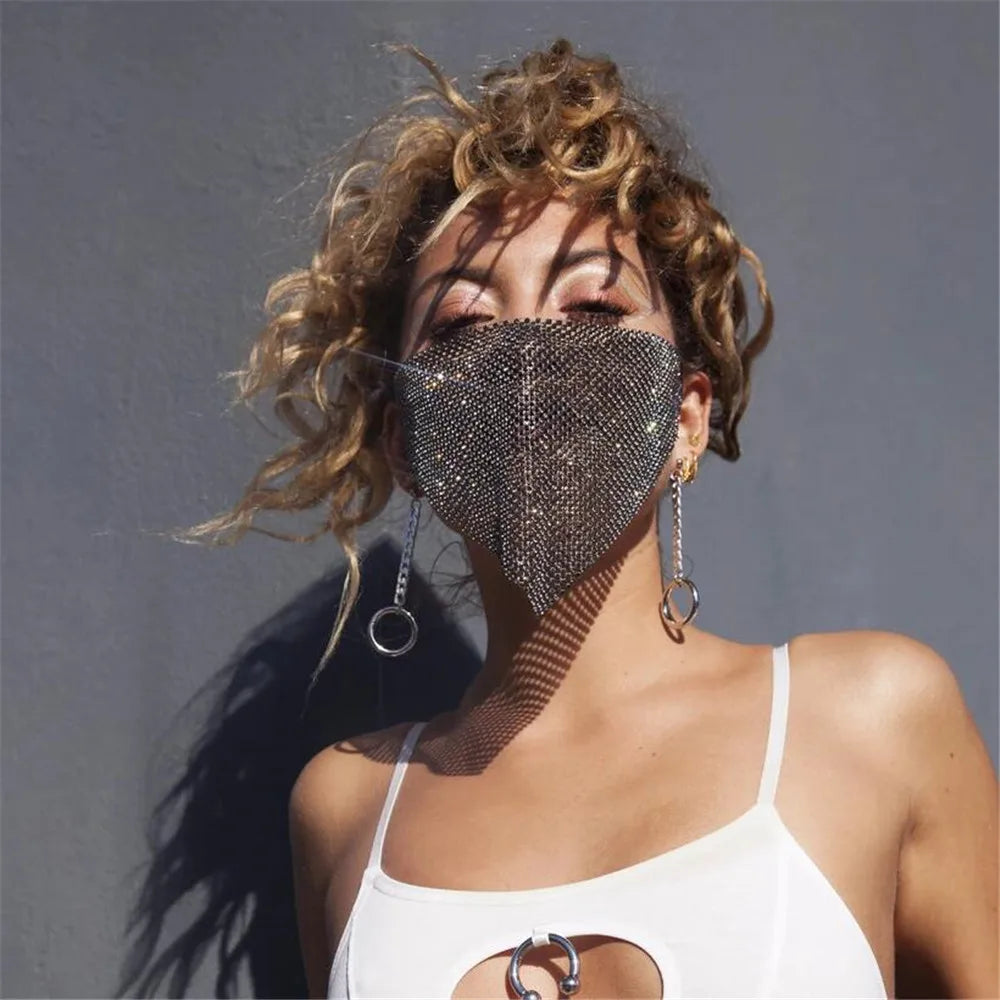 2026 Trendy Reticulated Rhinestone Face Mask for Female Vintage Bling Crystal Mouth Mask Popular Jewelry Gift
