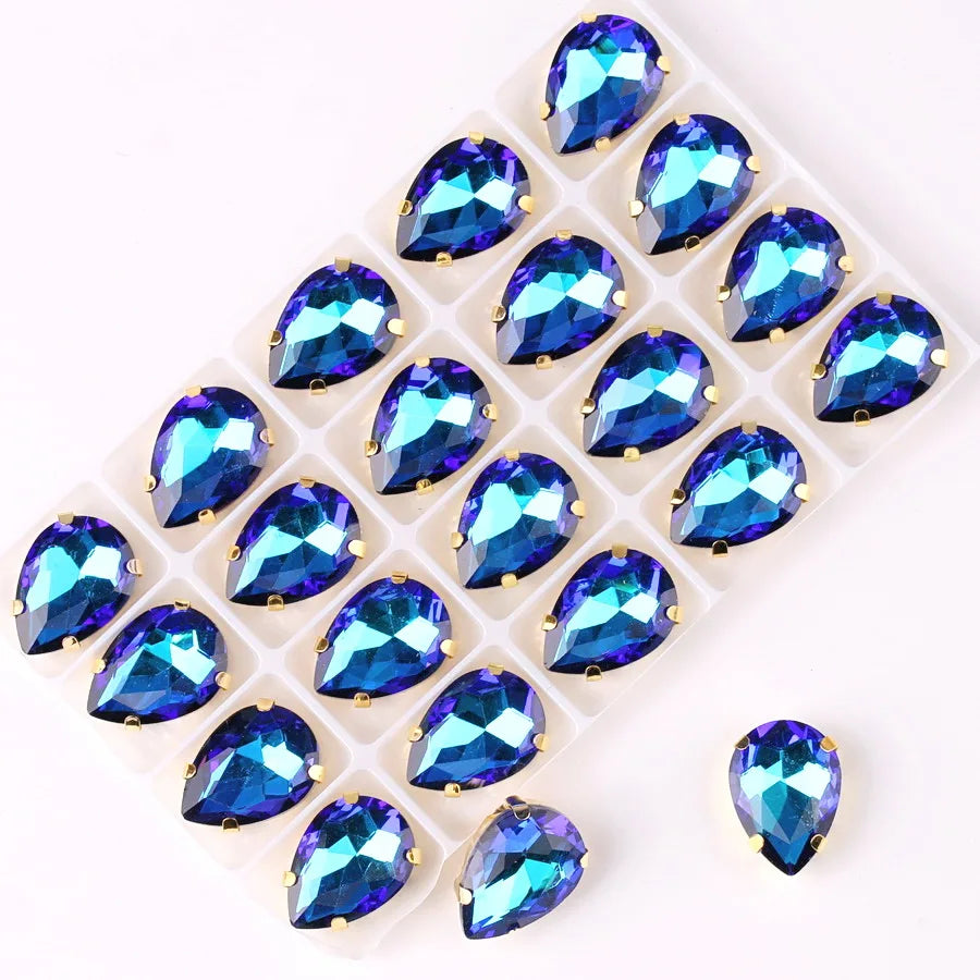 waterdrop shape Gold claw settings Rainbow & Jelly AB glass Crystal 7*10 10*14 13*18mm Sew on rhinestone wedding dress diy trim