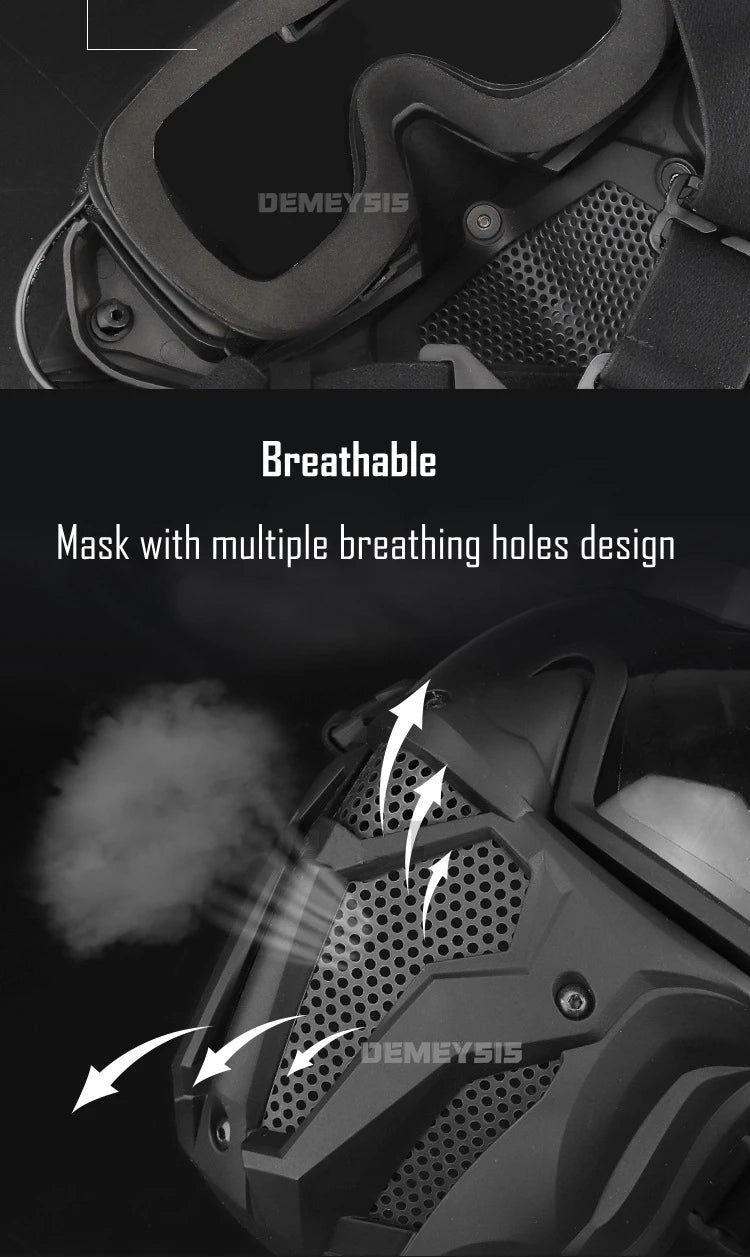 Tactical Full Face Mask Anti-fog Fan Shooting Safety Protective Equipment Hunting Airsoft Paintball Detachable Goggles Masks Set